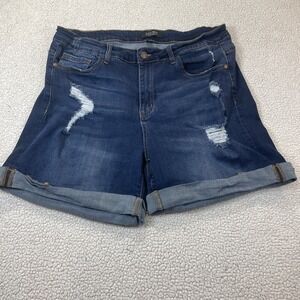 Judy Blue Distressed Denim Shorts Cuffed Rolled Size 2XL Dark Wash